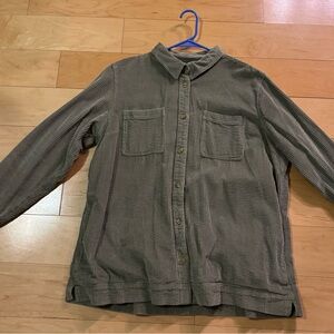 LL Bean corduroy cord olive green button up shirt jacket 1X